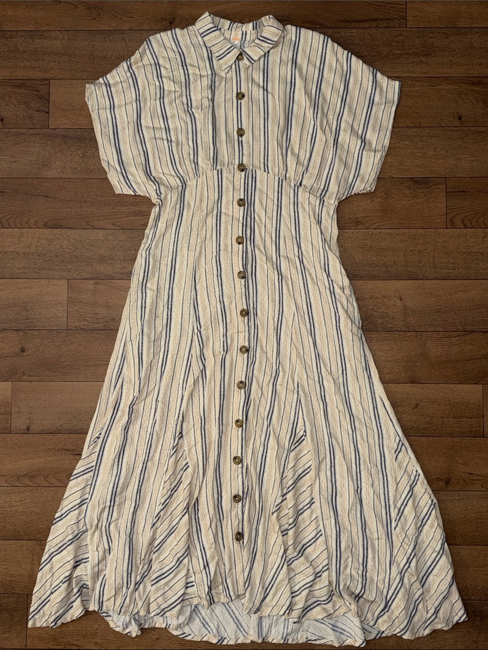 Free People Size Medium Rowan Stripes Button Front Maxi Dress Bohemian Farm M